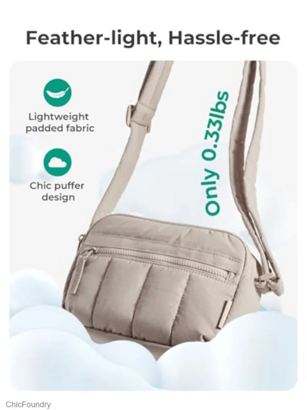 RFID Crossbody Purse Travel Handbag Nylon Puffy Adjustable Strap